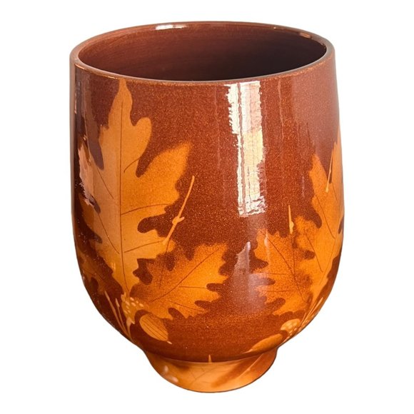 Alvino Bagni Italian Designed Leaf Pattern Vase 7.5" Brown Ceramic - Picture 4 of 7